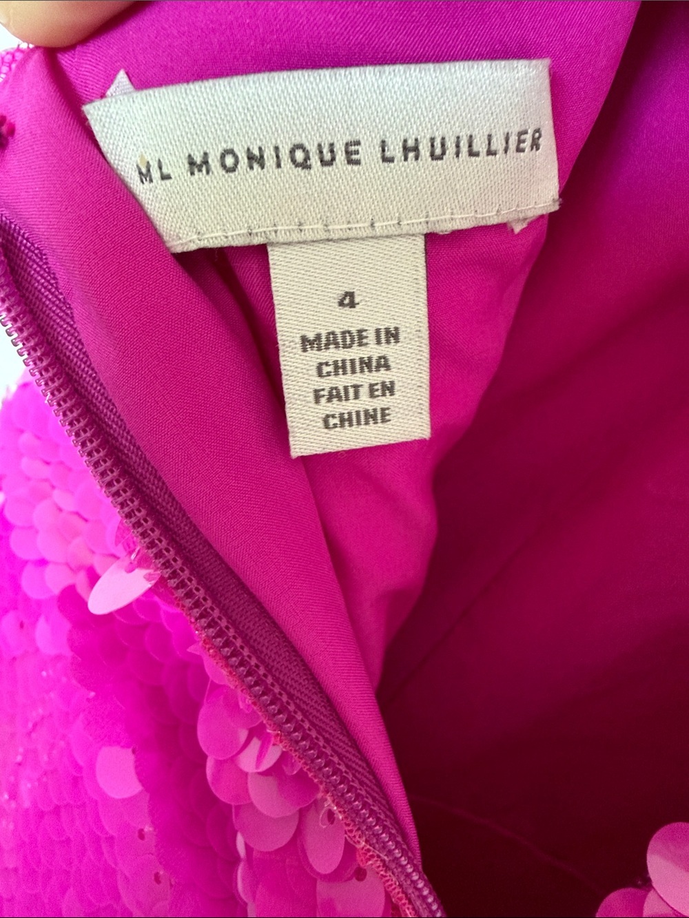 Monique Lhuillier Hot Pink Sequin Halter Mini Dress Size 4 NWOT - Picture 4 of 4